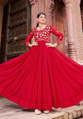 Maroon Sequnce Emroidery Work Georgette Dress