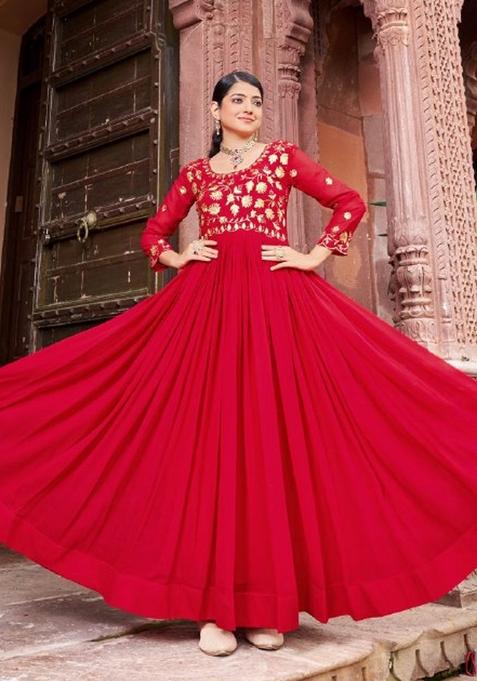 Maroon Sequnce Emroidery Work Georgette Dress