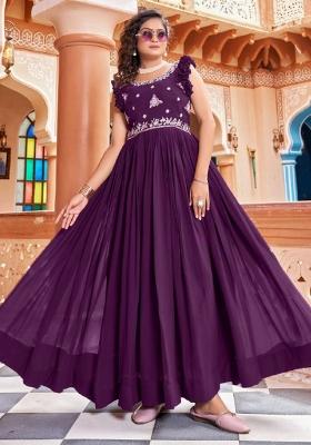 Wine Sequnce Emroidery Work Georgette Dress