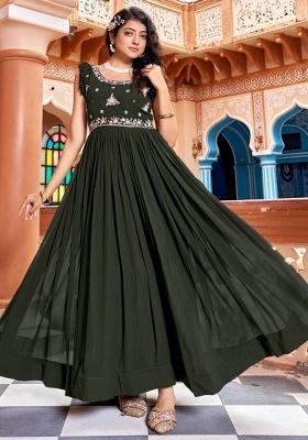 Mehendi Sequnce Emroidery Work Georgette Dress