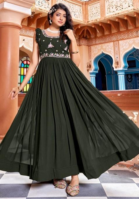 Mehendi Sequnce Emroidery Work Georgette Dress