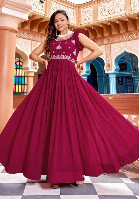 Rani Pink Sequnce Emroidery Work Georgette Dress