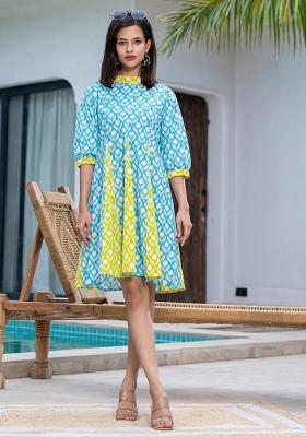 Sky Blue Motif Cotton Dress
