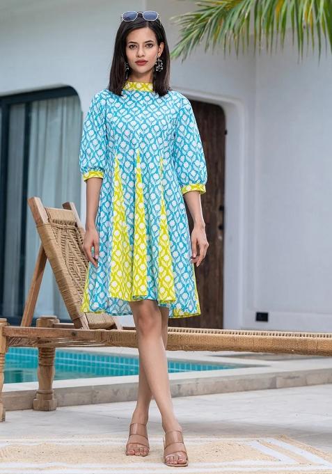 Sky Blue Motif Cotton Dress