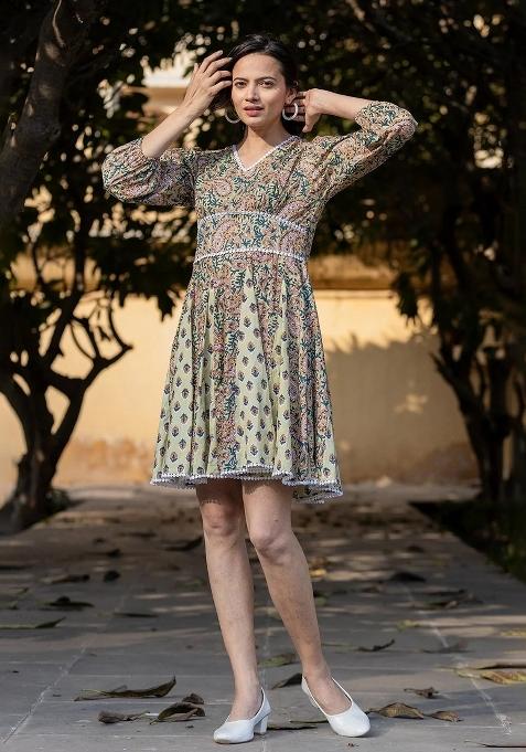 Green Motif Cotton Dress
