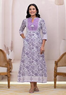 Purple Embroidered Cotton Dress