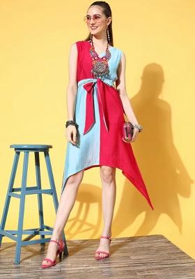 Pink Motif Chanderi Silk Dress