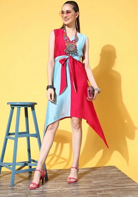 Pink Motif Chanderi Silk Dress