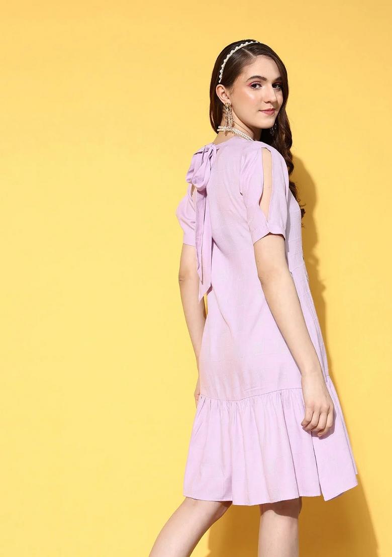 Lavender Floral Print Viscose Rayon Dress - Indya