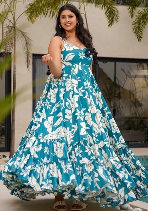 Sky Printed Poly Rayon Gown