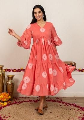 Pink Hand Tie Dyed Cotton Dress