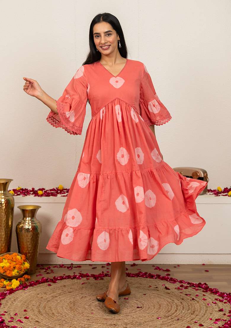 Pink Tie And Dye Cotton Gown - Indya