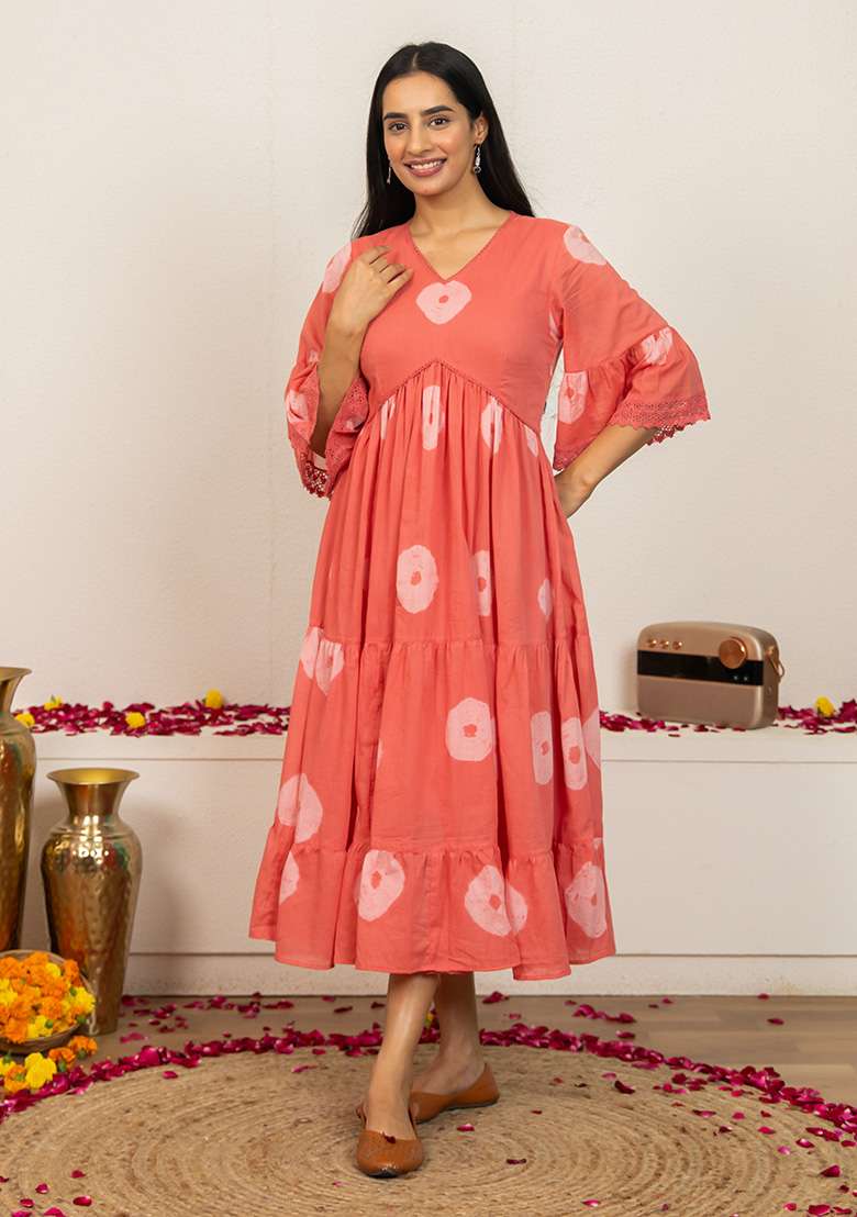 Pink Tie And Dye Cotton Gown - Indya