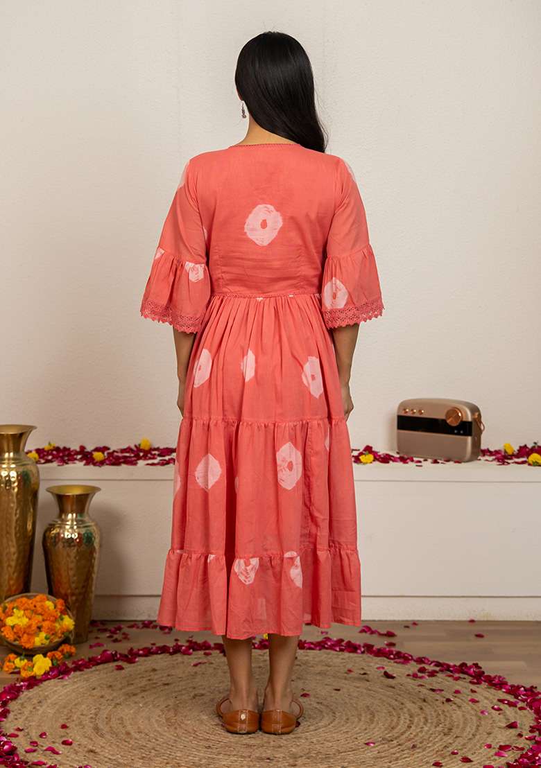Pink Tie And Dye Cotton Gown - Indya