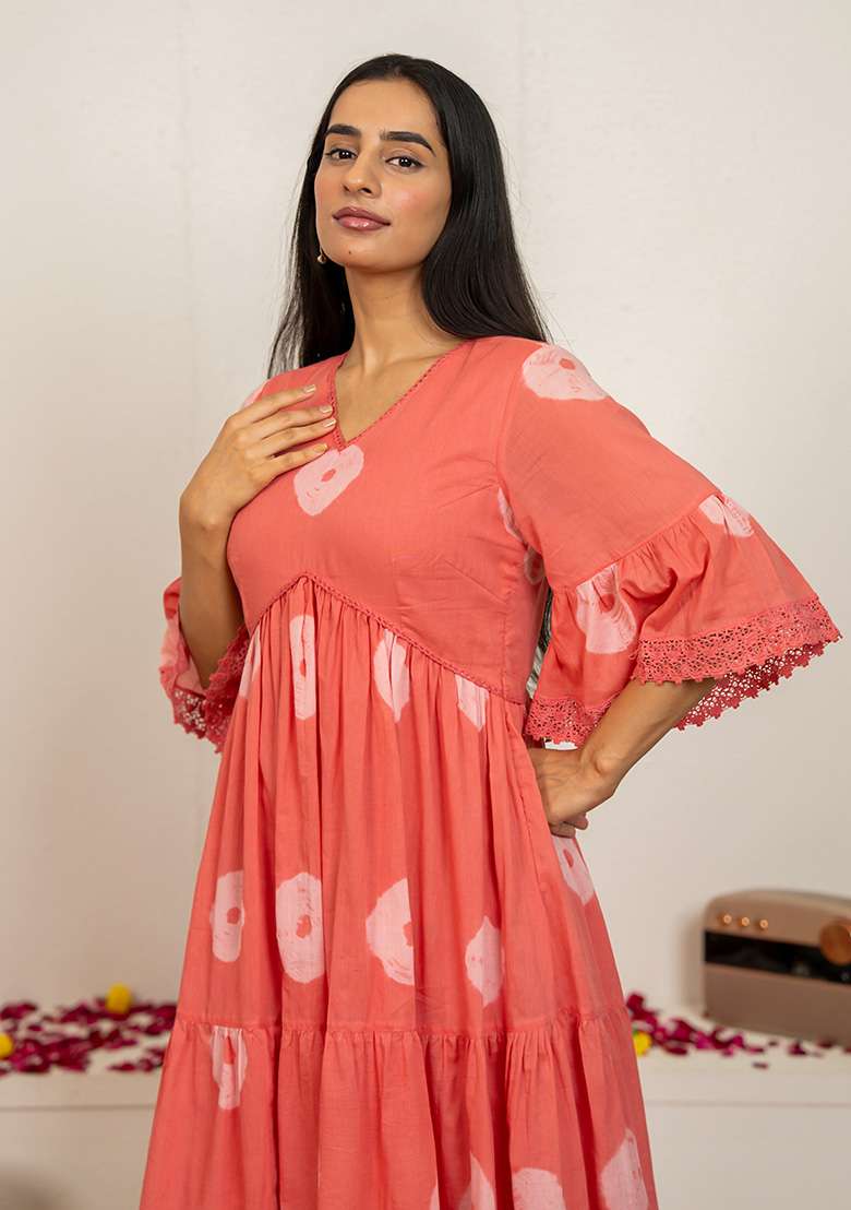 Pink Tie And Dye Cotton Gown - Indya