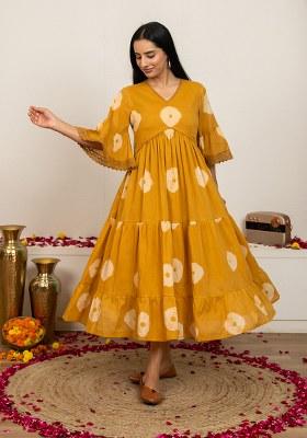Mustard Yellow Hand Tie Dyed Cotton Dress