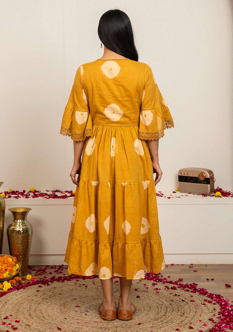 Mustard Yellow Tie And Dye Cotton Kurta - Indya