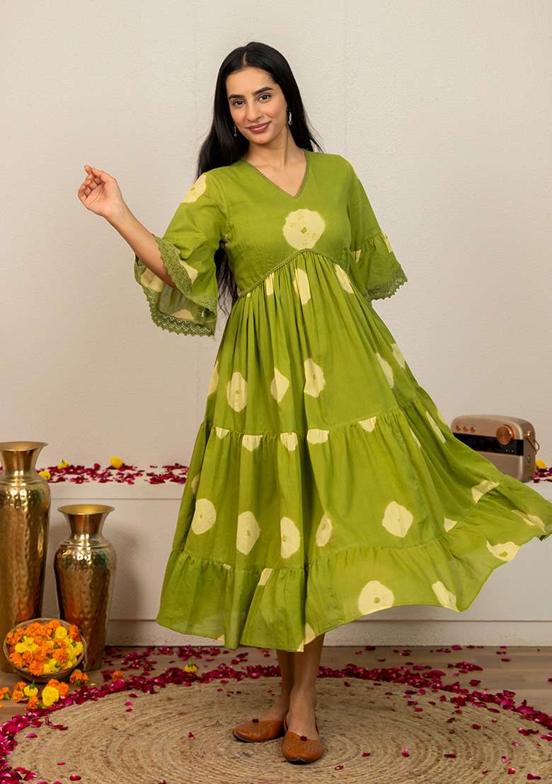 Green Tie And Dye Cotton Kurta - Indya