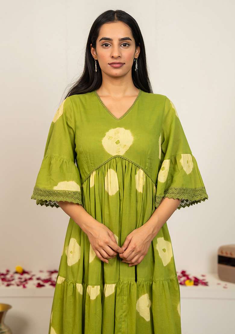 Green Tie And Dye Cotton Kurta - Indya