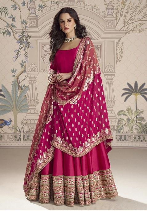 Pink Sequence Work Vichitra Gown Set