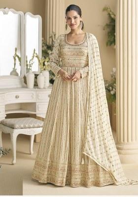 White Sequence Work Georgette Gown Set