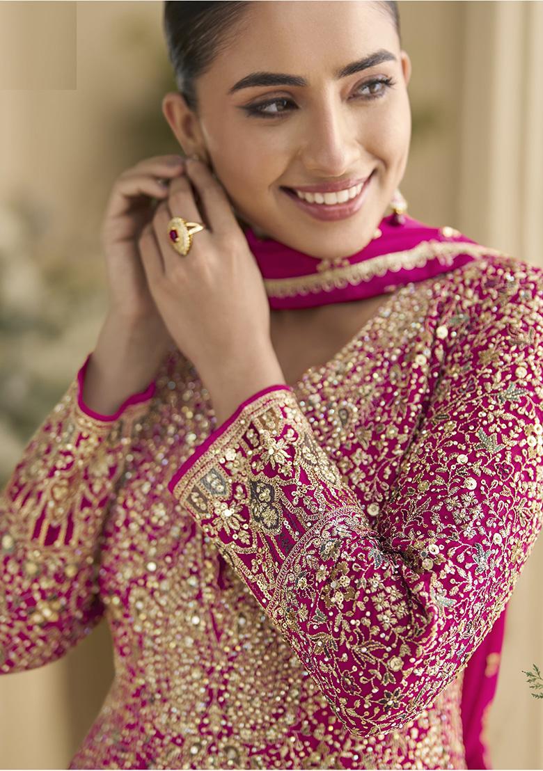 Pink Sequence Work Georgette Gown Set - Indya