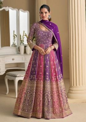 Purple Sequence Work Georgette Gown Set