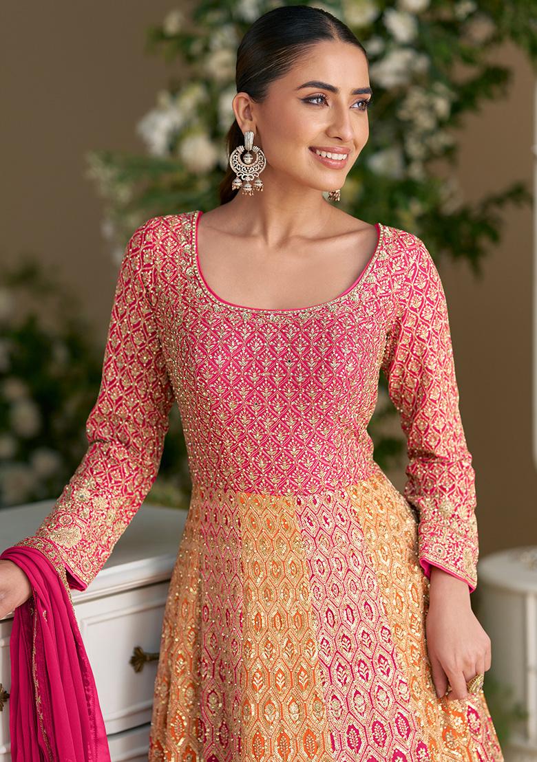 Pink Sequence Work Georgette Gown Set - Indya
