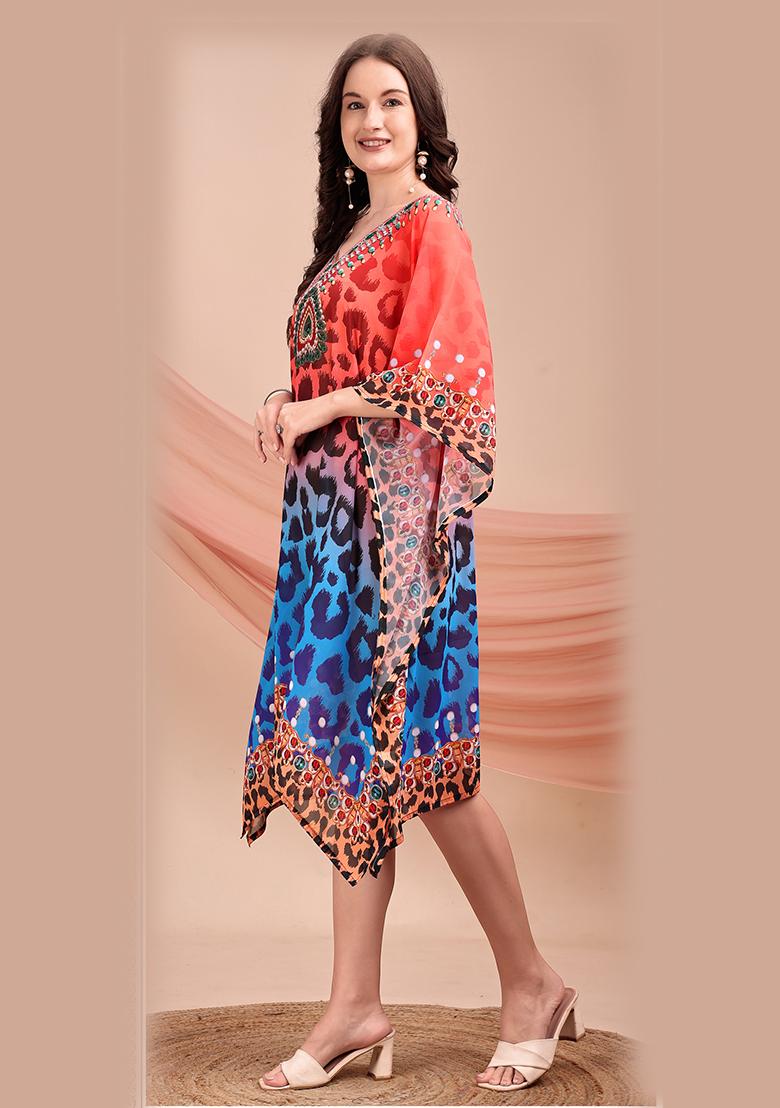 Multicolor Printed Georgette Kaftan - Indya