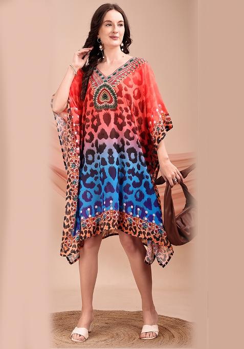 Multicolor Printed Georgette Kaftan