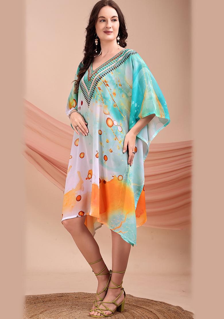 Multicolor Printed Georgette Kaftan - Indya