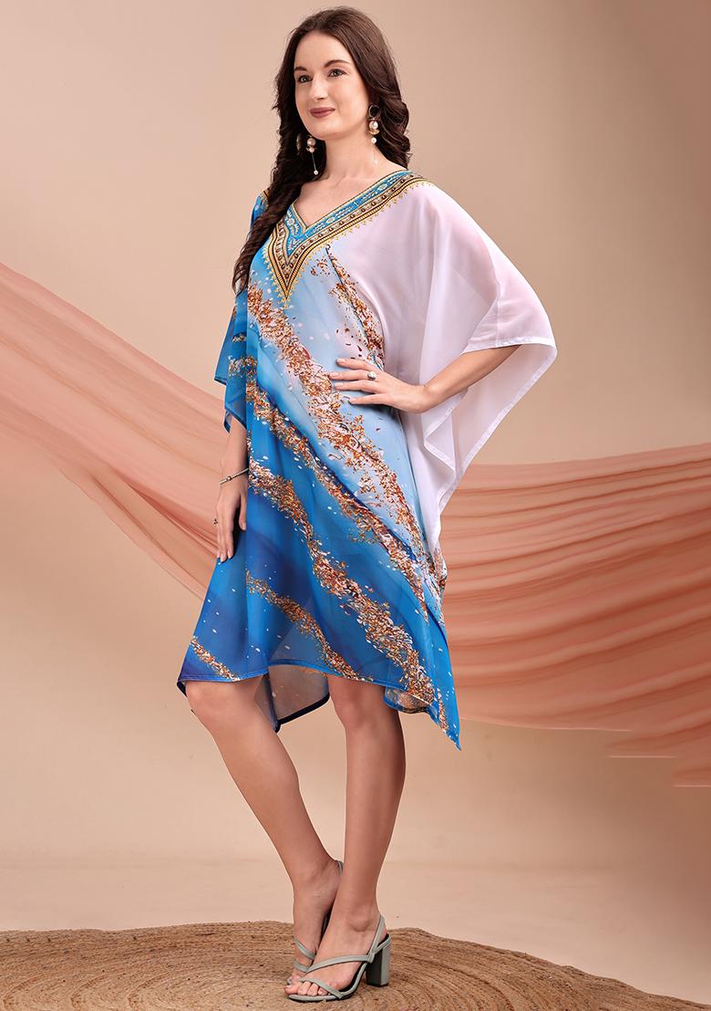Multicolor Printed Georgette Kaftan - Indya