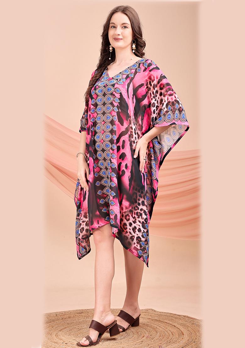 Multicolor Printed Georgette Kaftan - Indya