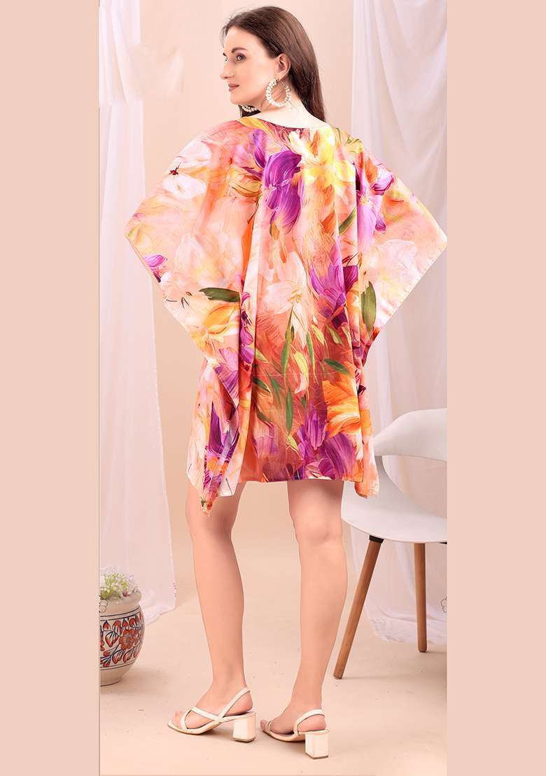 Multicolor Floral Print Cotton Kaftan - Indya