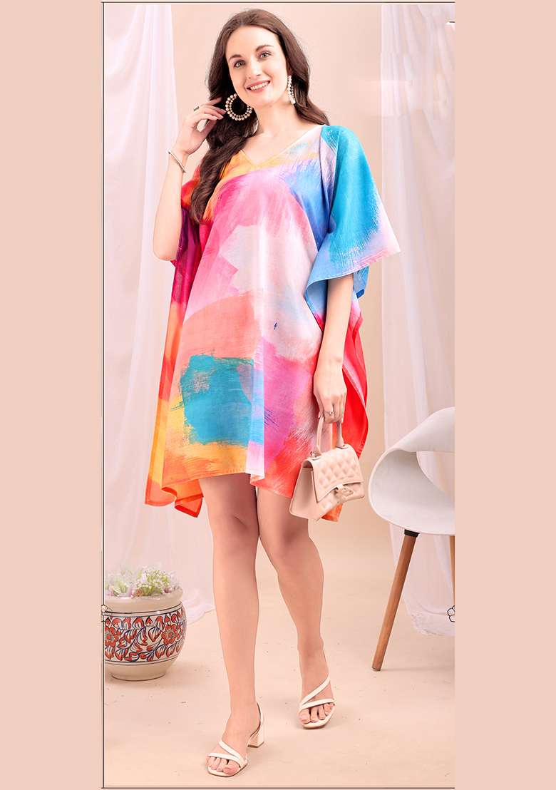 Multicolor Tie And Dye Cotton Kaftan - Indya