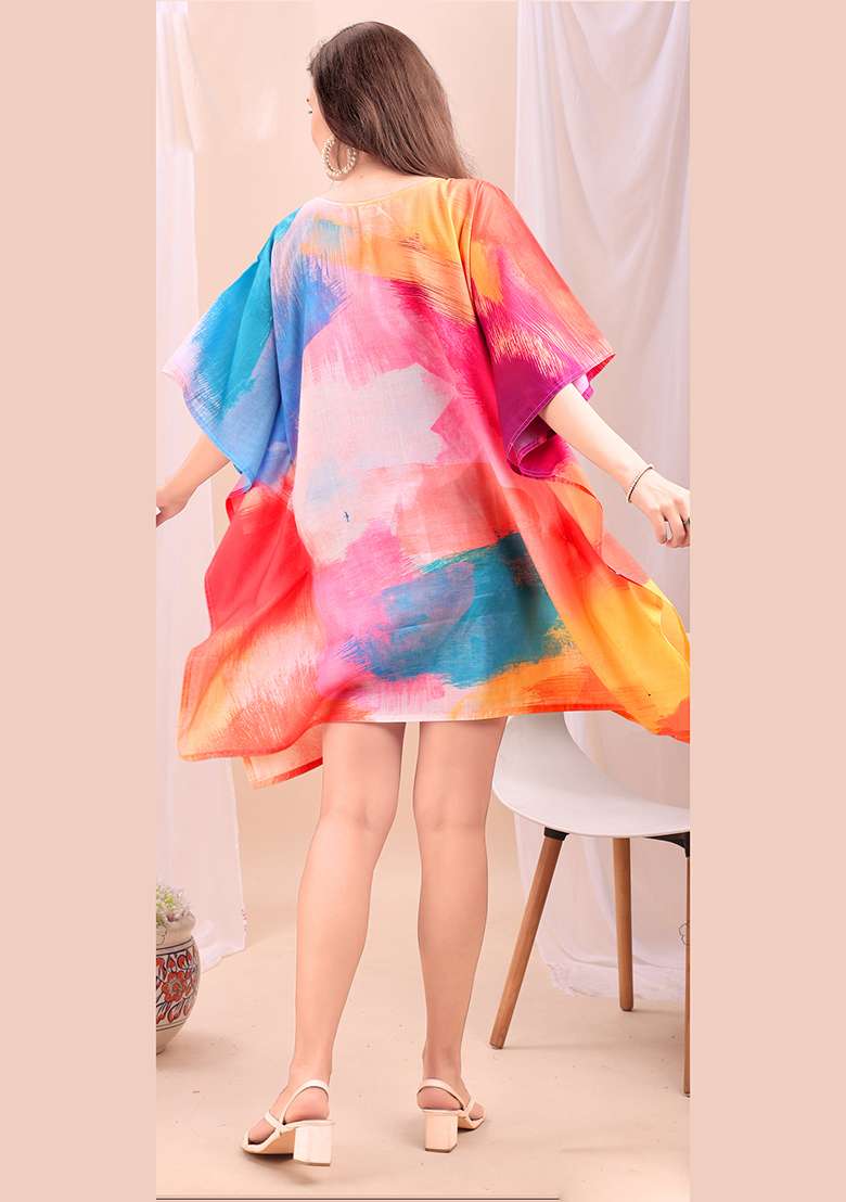 Multicolor Tie And Dye Cotton Kaftan - Indya