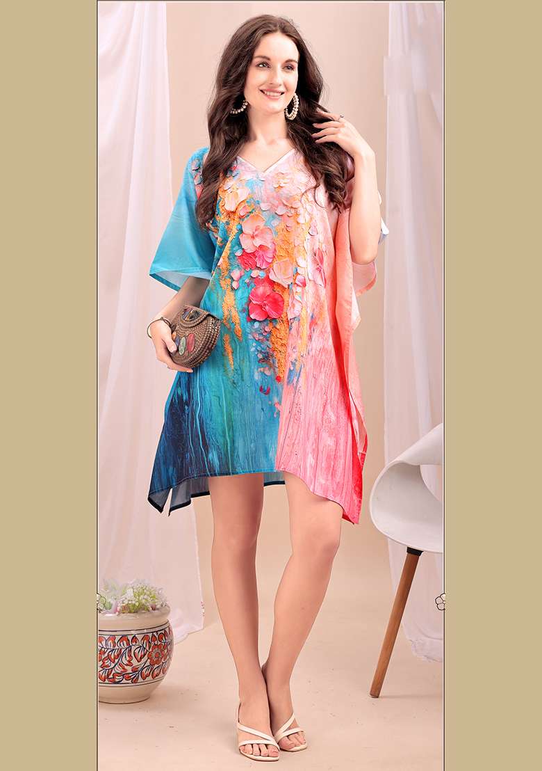 Multicolor Printed Cotton Kaftan - Indya