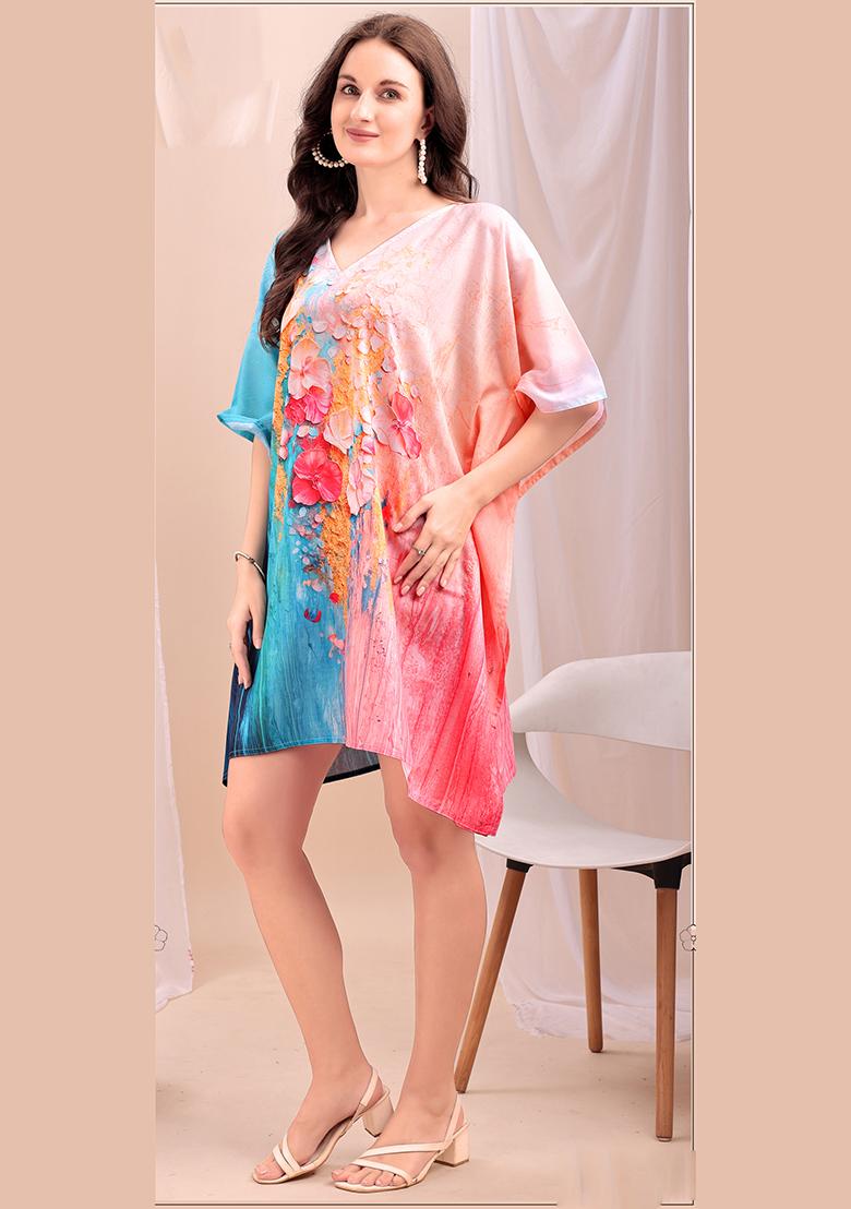 Multicolor Printed Cotton Kaftan - Indya