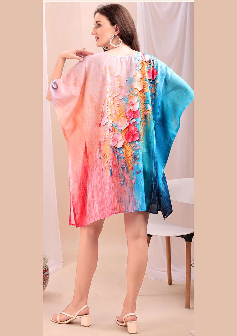 Multicolor Printed Cotton Kaftan - Indya
