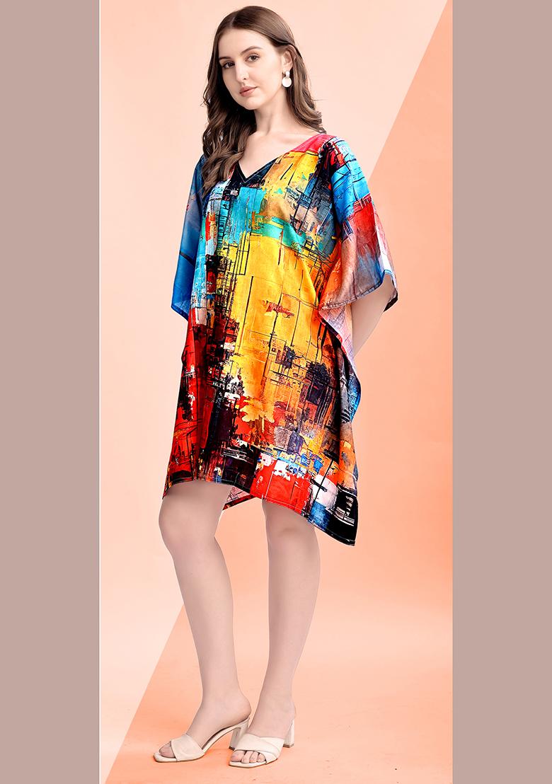 Multicolor Printed Cotton Kaftan - Indya