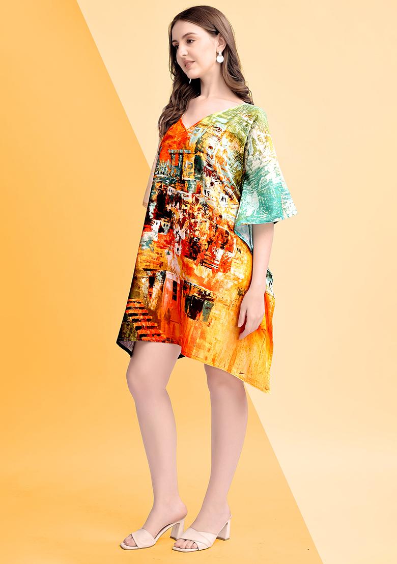 Multicolor Printed Cotton Kaftan - Indya