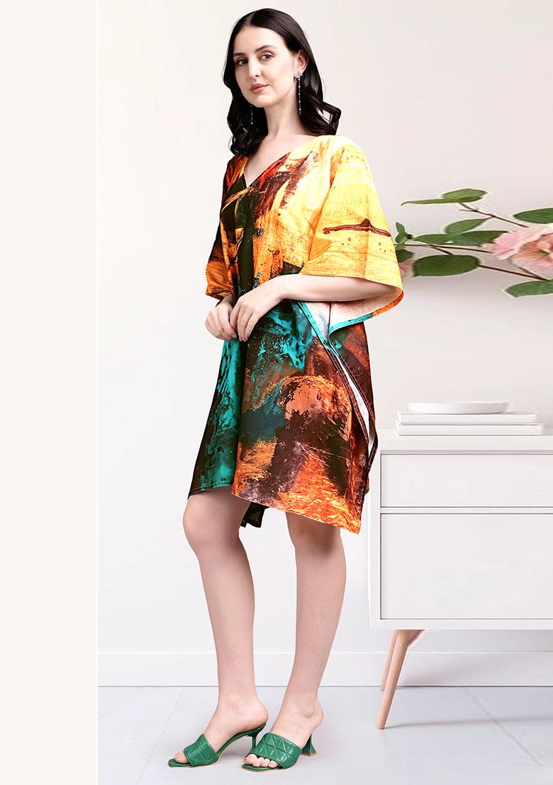 Multicolor Printed Cotton Kaftan - Indya