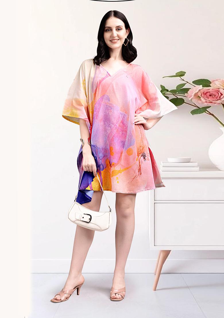 Multicolor Printed Cotton Kaftan - Indya