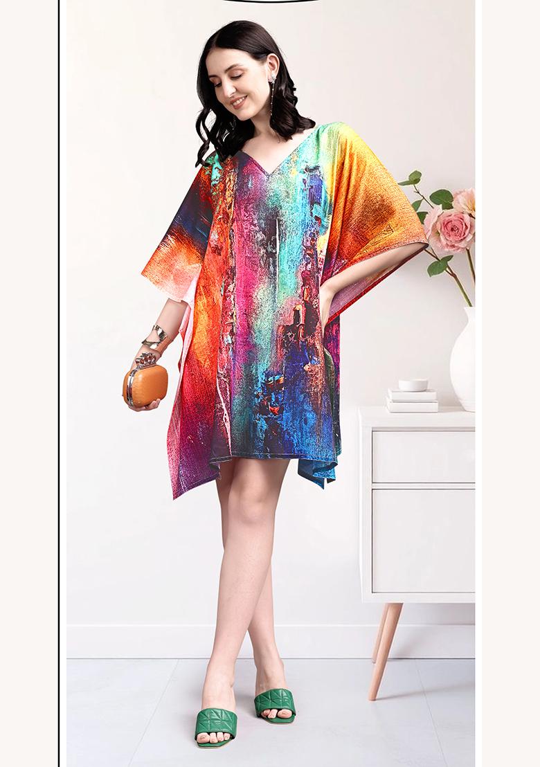 Multicolor Printed Cotton Kaftan - Indya
