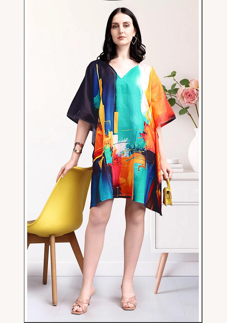 Multicolor Printed Cotton Kaftan - Indya
