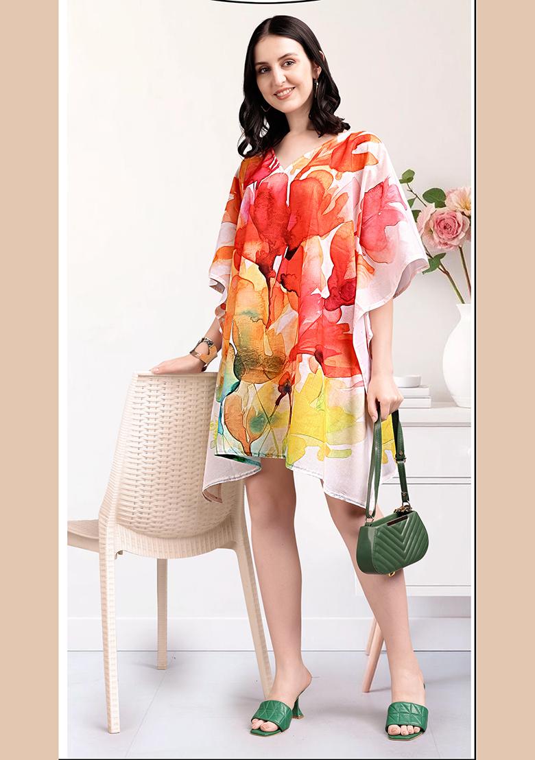 Multicolor Printed Cotton Kaftan - Indya