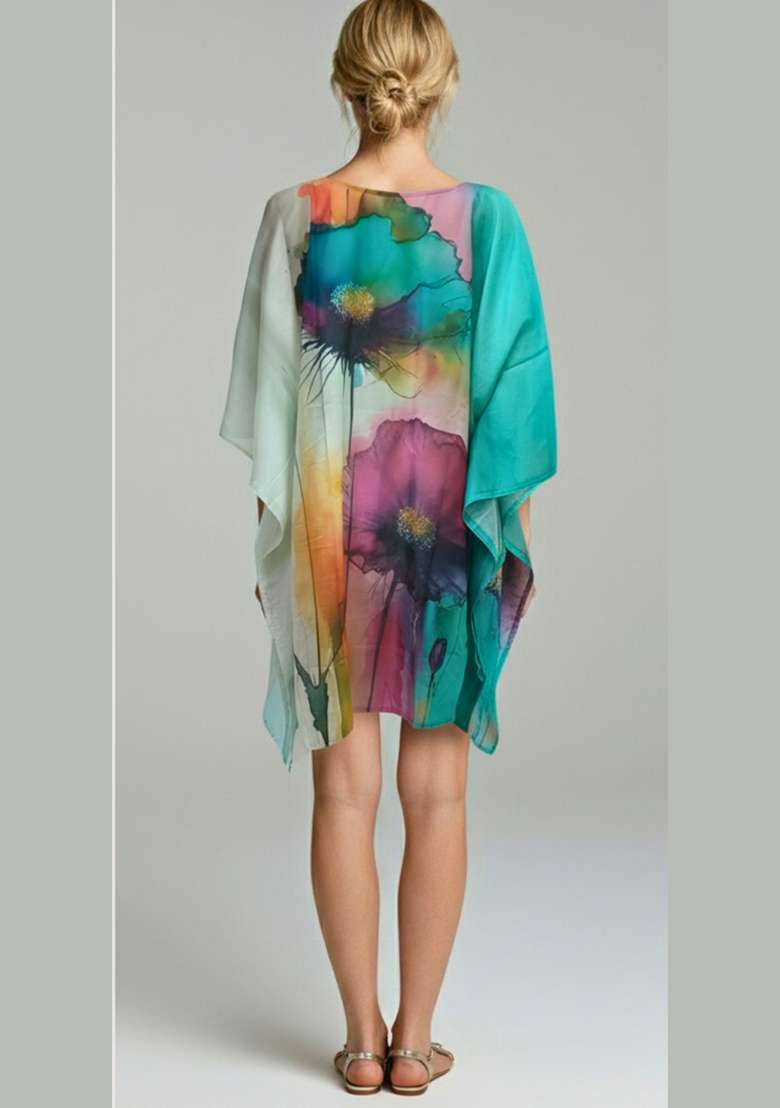 Multicolor Floral Print Cotton Kaftan - Indya