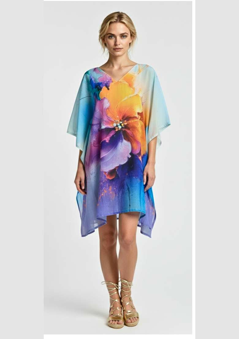 Multicolor Floral Print Cotton Kaftan - Indya