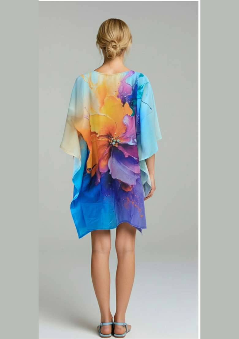 Multicolor Floral Print Cotton Kaftan - Indya