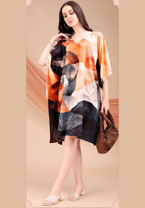 Multicolor Printed Polyester Crepe Kaftan